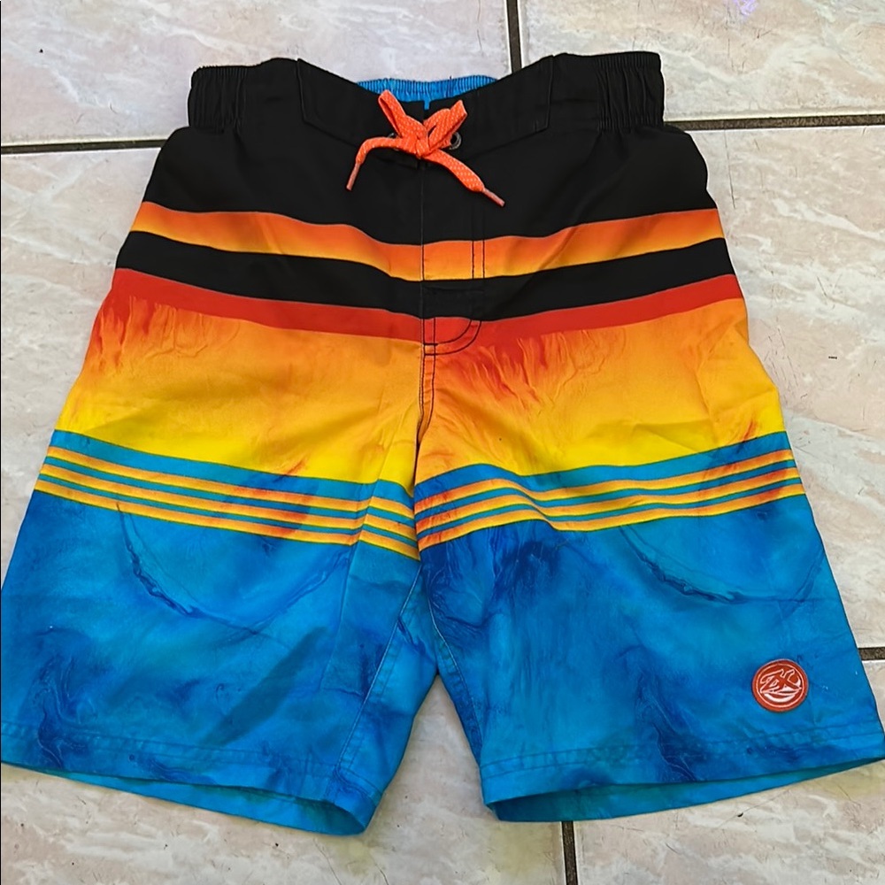 Kids' Colorblock Sunset Swim Trunks - Blue/Yellow/Orange